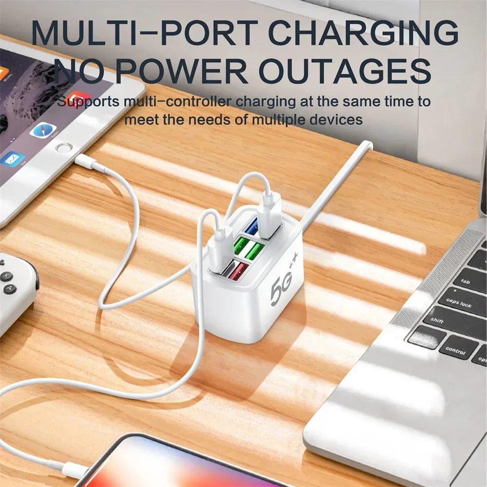 6 Ports Power Strip Multi USB Phone Charger Universal Adapter Fast Quick Charging Head Socket Wall Charger Socket HUB Splitter