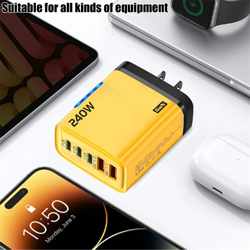 240W GaN 5 in 1 USB C Charger Fast Charging Phone Charger Power Adapter Type C EU/US Plug Wall Charger For iPhone Samsung Xiaomi