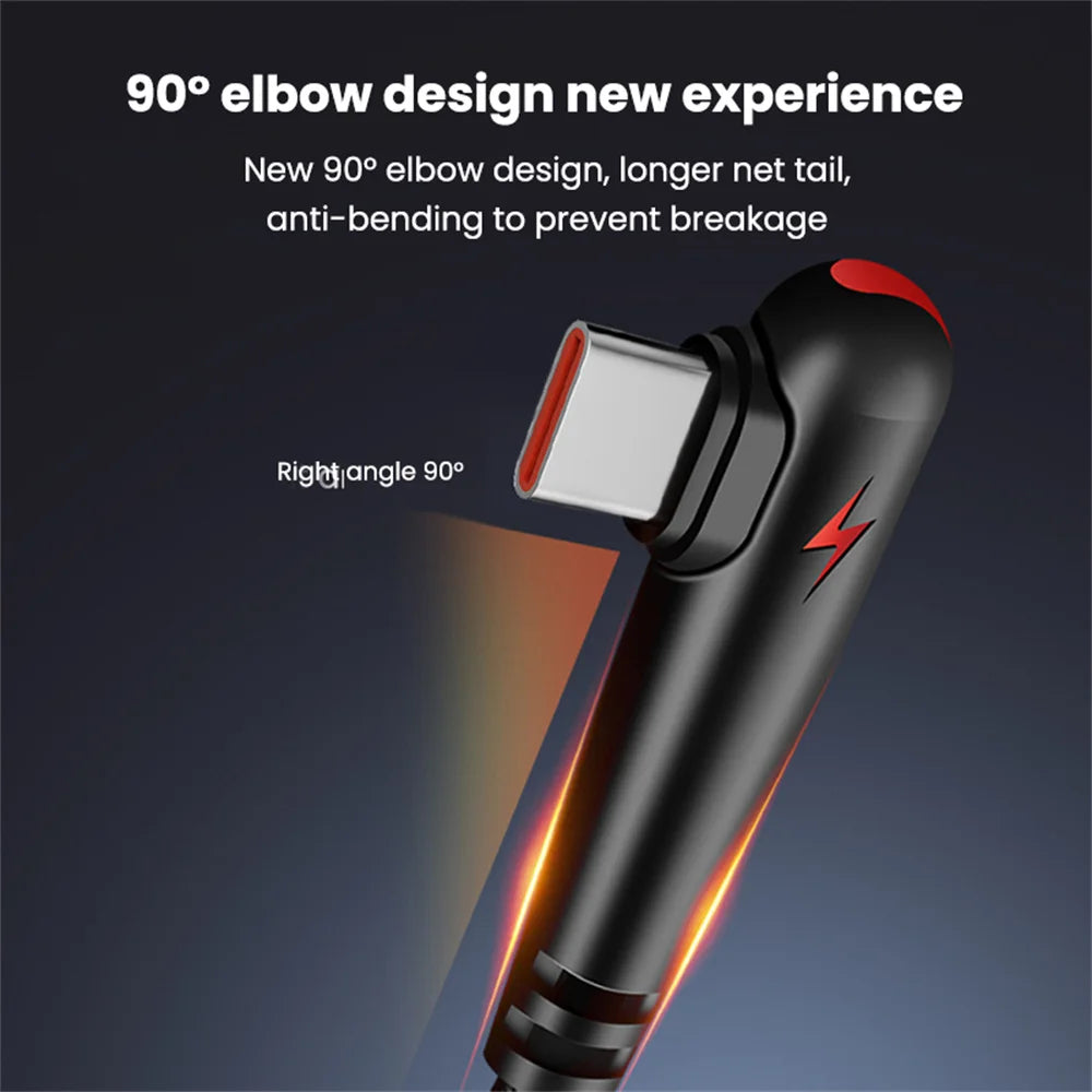 90 Degree Elbow USB Type C Cable 120W Fast Charging Phone Charger Data Cord For Samsung Xiaomi Huawei Quick Charge USB C Cable