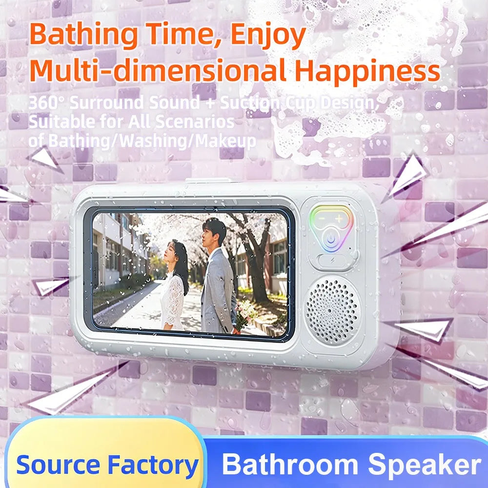 Bathroom Bluetooth Speaker Waterproof Soundbox with Touch Phone Fixed Box Holder Shower and Binge-watch Device