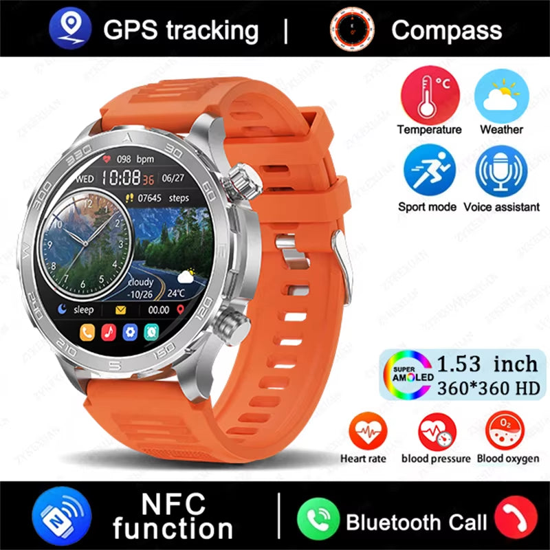 2026 New GPS Smart Watch Men AMOLED Screen Always Show Time Heart Rate IP68 Waterproof Bluetooth Call Sports Fitness Smart Watch