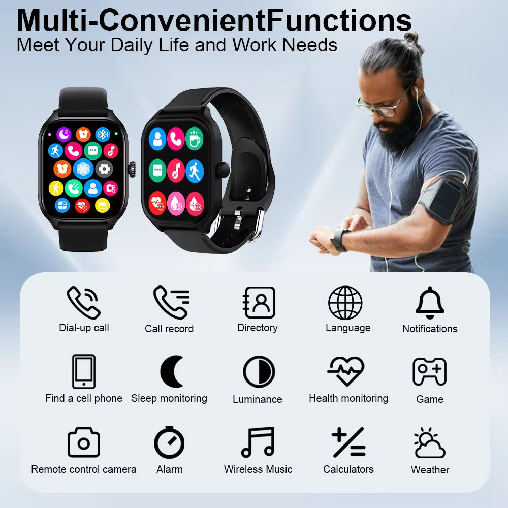 2024 New Fashion Smart Watch Heart Rate Monitor Sports Fitness Watch Waterproof Voice Call Smart Watch for Android IOS