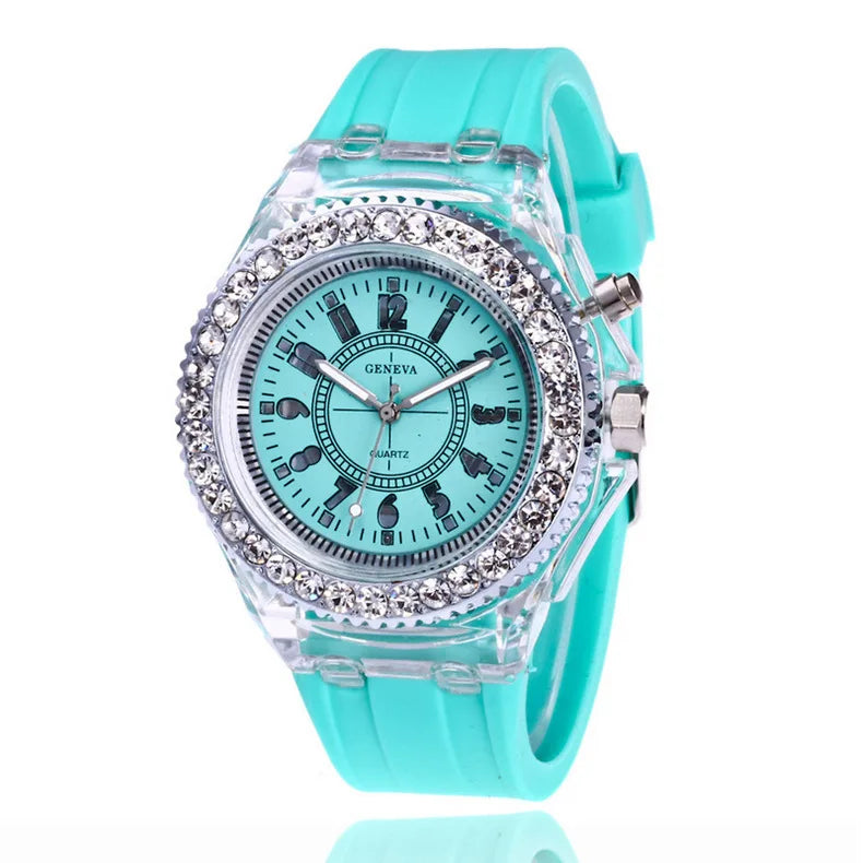 led Flash Luminous Watch Personality trends students lovers jellies woman men's watches 7 color light WristWatch bayan kol saati