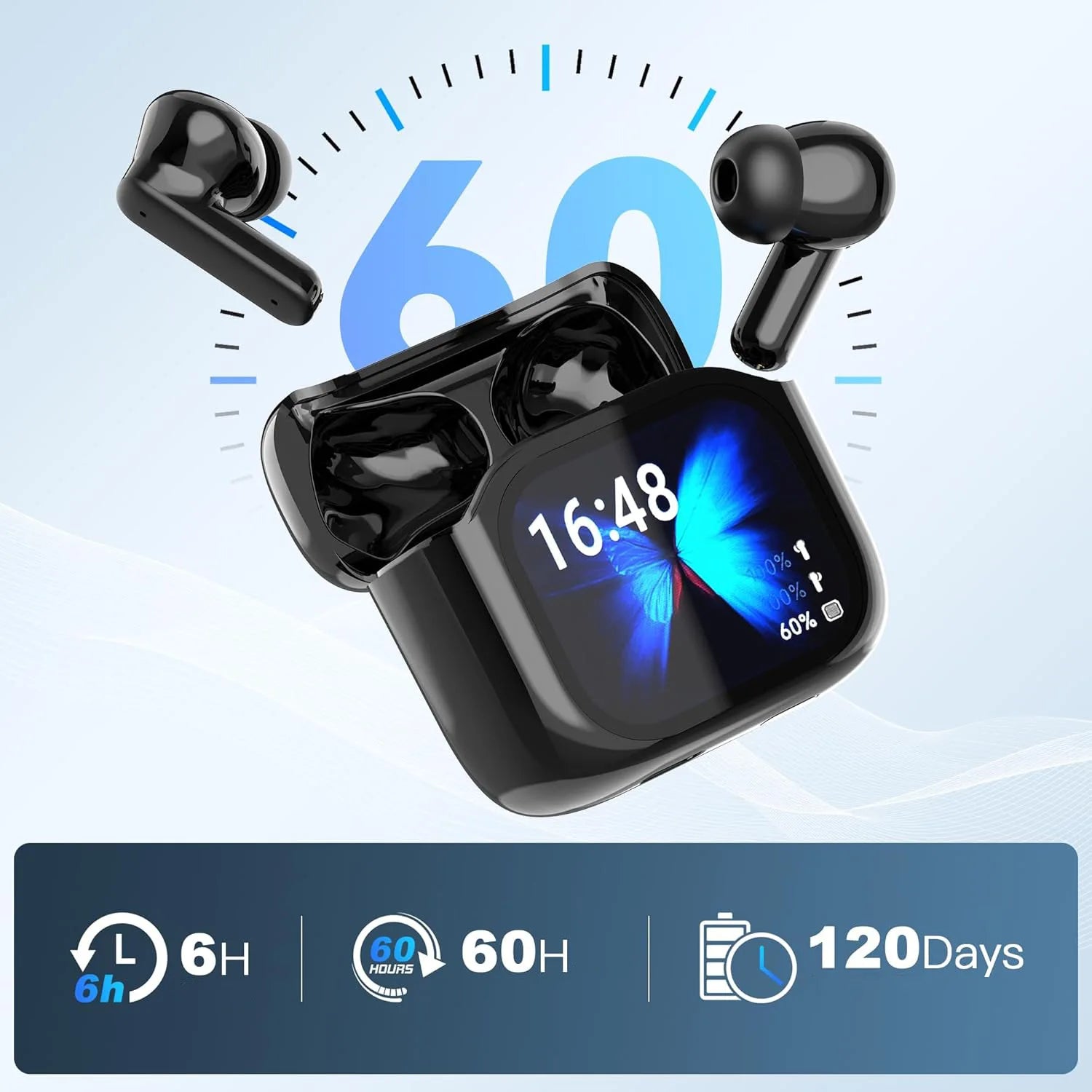 LED full-color touch screen Bluetooth earphones BY16 in-ear ANC+ENC noise-cancelling Bluetooth earphones AI translation