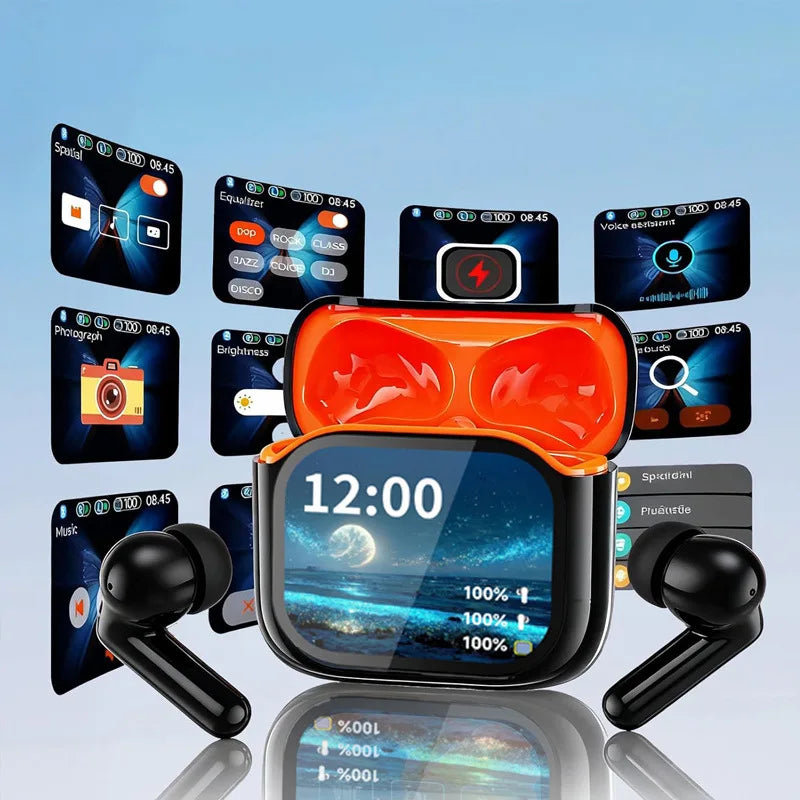 LED full-color touch screen Bluetooth earphones BY16 in-ear ANC+ENC noise-cancelling Bluetooth earphones AI translation