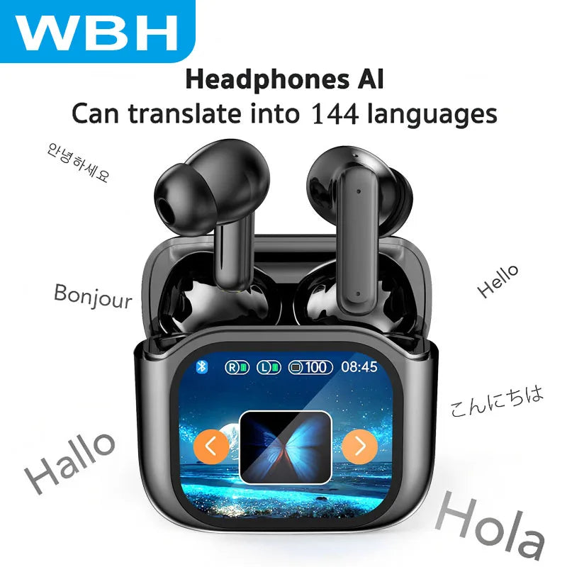 LED full-color touch screen Bluetooth earphones BY16 in-ear ANC+ENC noise-cancelling Bluetooth earphones AI translation
