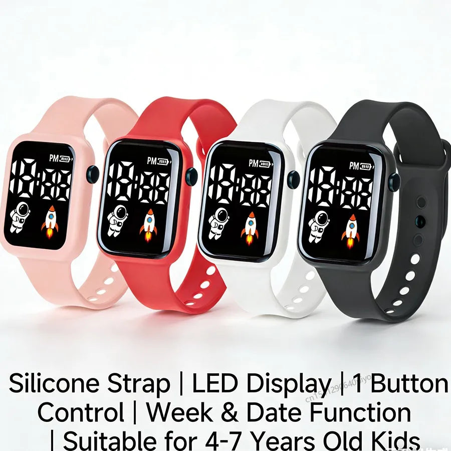 Kids Electronic Watch Sport LED Digital Watches for Children Boys Girls Gifts Spaceman Silicone Strap Early Education Wristwatch