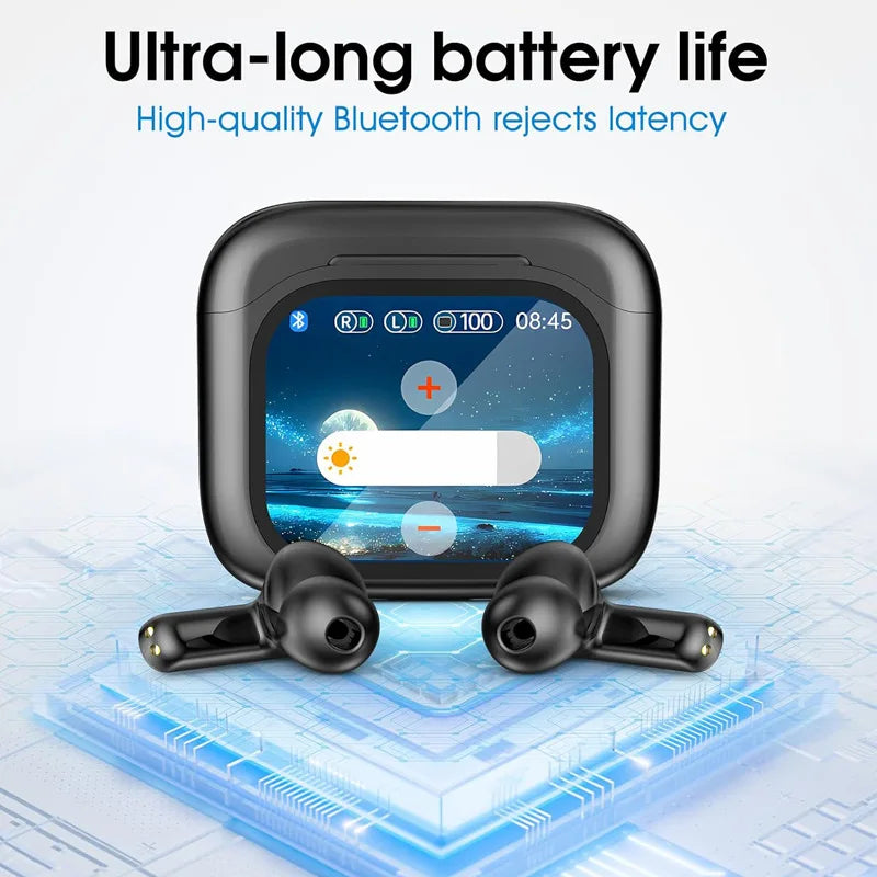 LED full-color touch screen Bluetooth earphones BY16 in-ear ANC+ENC noise-cancelling Bluetooth earphones AI translation