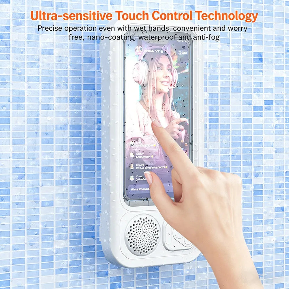 Bathroom Bluetooth Speaker Waterproof Soundbox with Touch Phone Fixed Box Holder Shower and Binge-watch Device