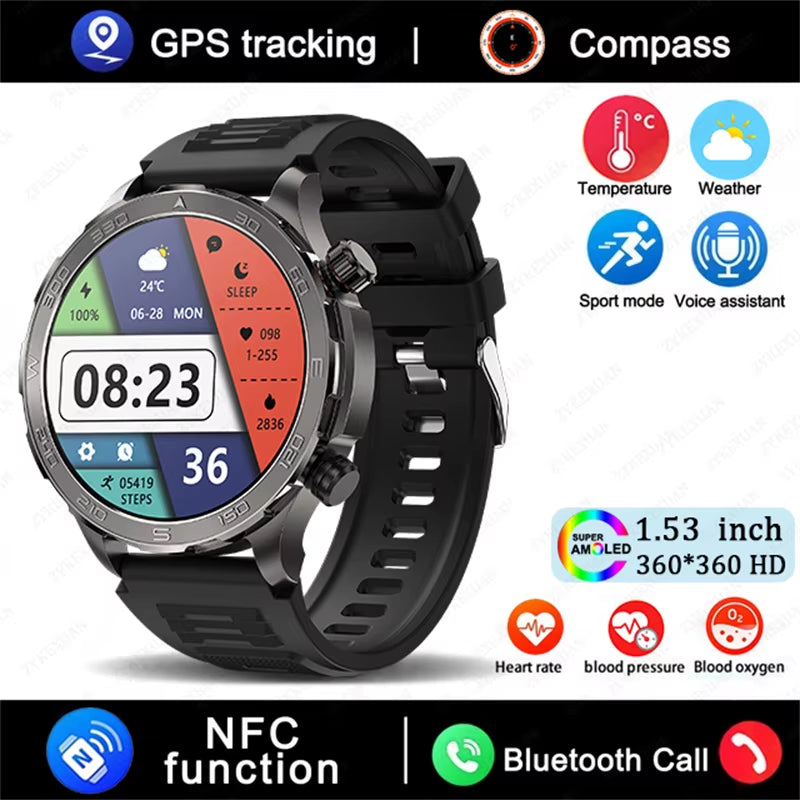 2026 New GPS Smart Watch Men AMOLED Screen Always Show Time Heart Rate IP68 Waterproof Bluetooth Call Sports Fitness Smart Watch