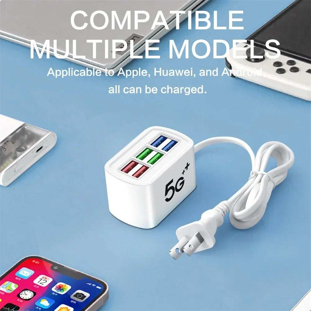 6 Ports Power Strip Multi USB Phone Charger Universal Adapter Fast Quick Charging Head Socket Wall Charger Socket HUB Splitter