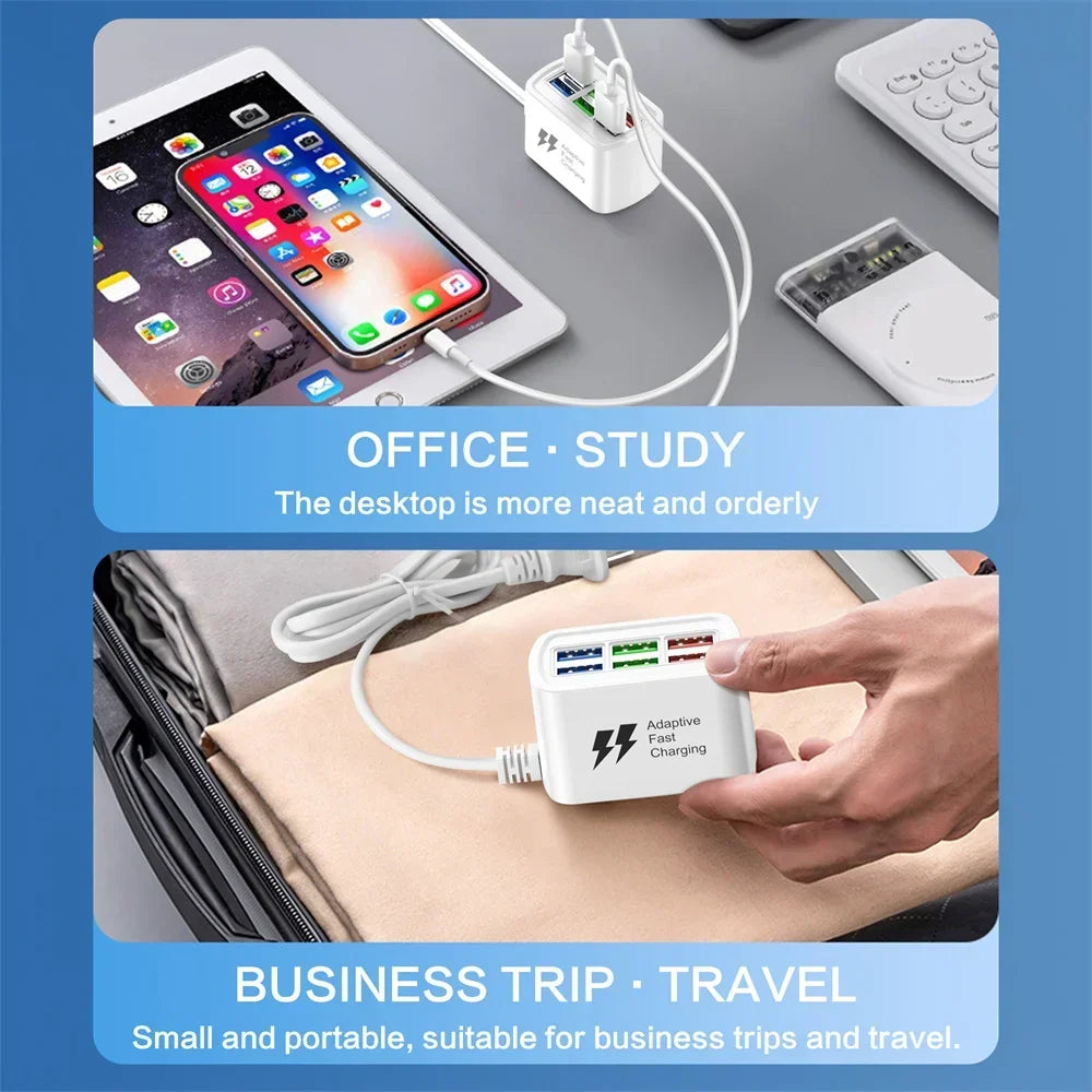 6 Ports Power Strip Multi USB Phone Charger Universal Adapter Fast Quick Charging Head Socket Wall Charger Socket HUB Splitter